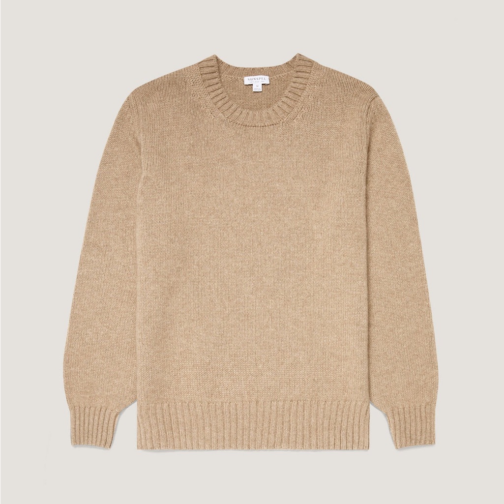 Sunspel Cashmerecotton Crewneck Sweater Lightweight Scottish Cashmere Camel
